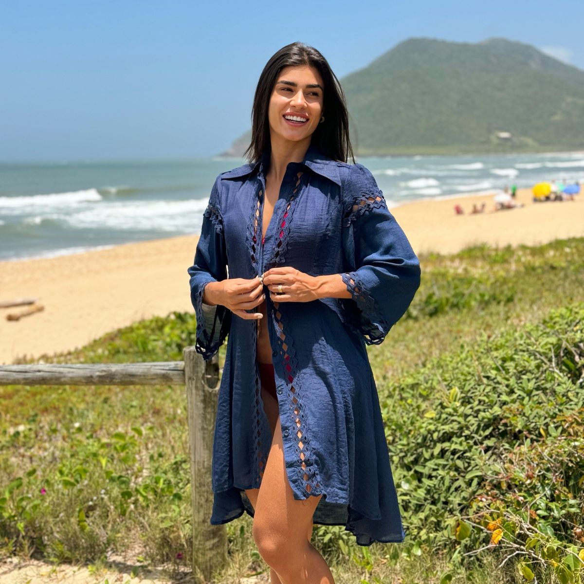 SAÍDA DE PRAIA CAMISA CURTO LUXO MANGA ¾ 