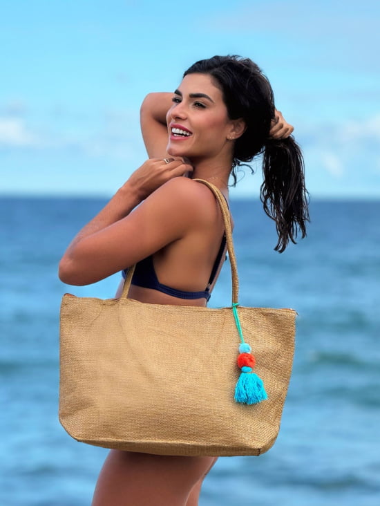 Bolsa Para Praia Amplo Espaço Grande de Palha