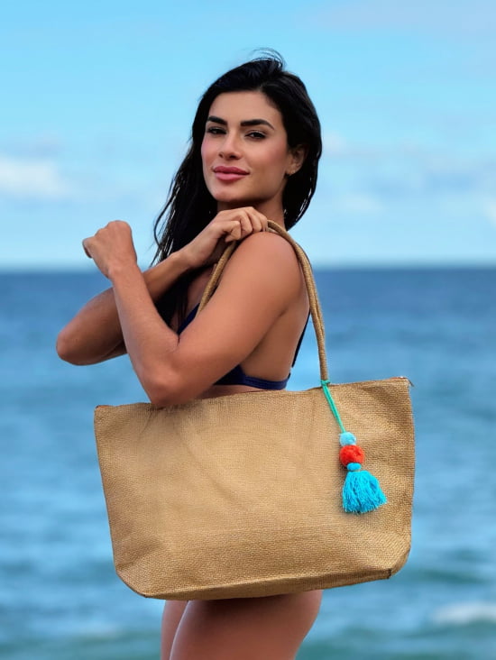 Bolsa Para Praia Amplo Espaço Grande de Palha