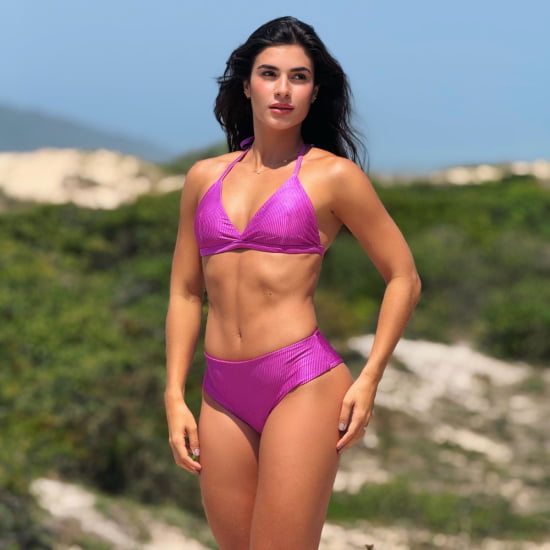 Biquíni Cintura Alta Hot Pant Canelado Roxo