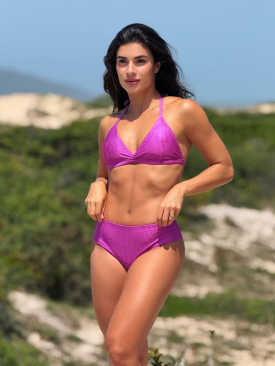 Biquíni Cintura Alta Hot Pant Canelado Roxo