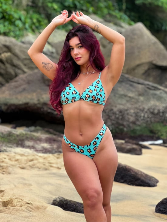 Asa Delta Canelado Animal Print Verde Água - Denise