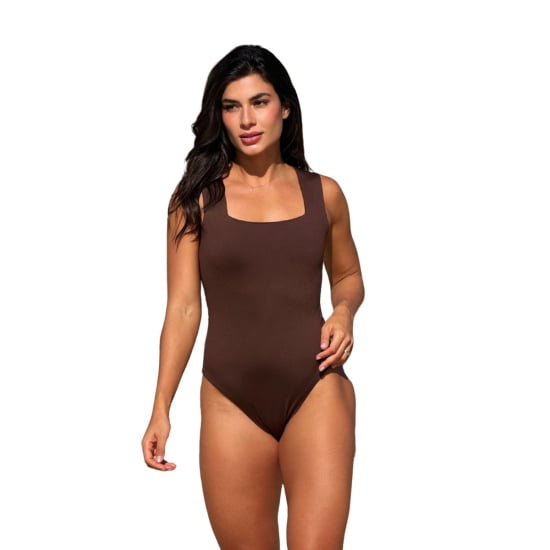 Body Decote Quadrado Regata c/ Forro Liso Tecido Premium Poliamida 