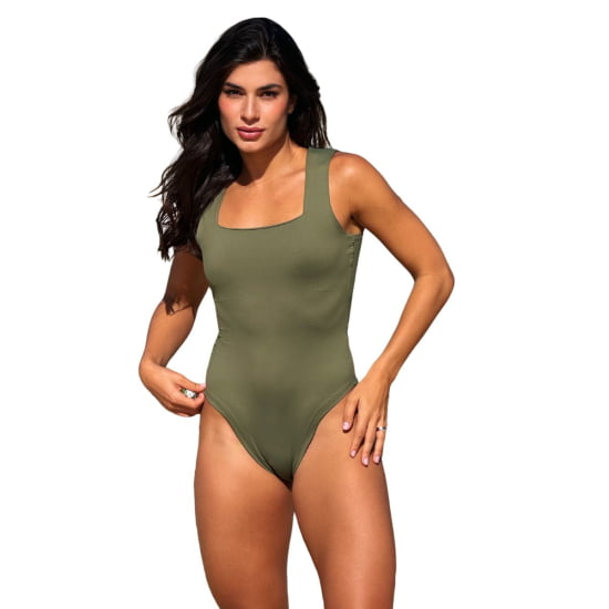 Body Decote Quadrado Regata c/ Forro Liso Tecido Premium Poliamida 