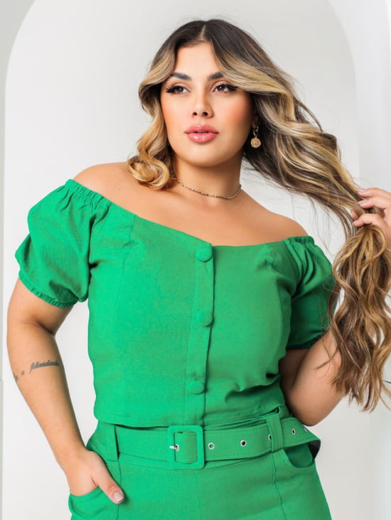 Conjunto Plus Size Feminino Calça e Cropped 