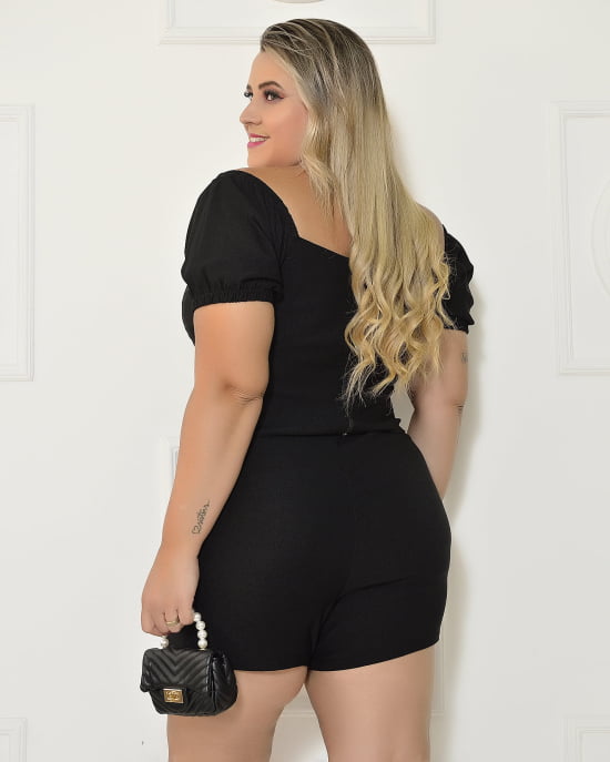 Conjunto Cropped e Short Saia Alfaiataria Em Bengaline Plus Size 