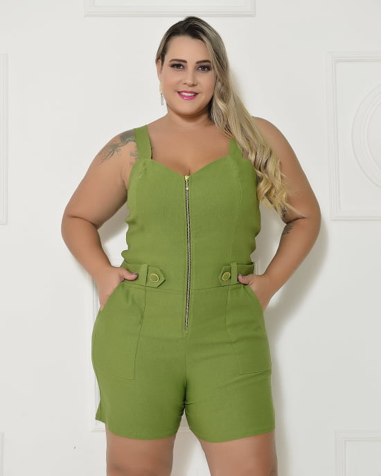 Macaquinho Alfaiataria Em Bengaline Plus Size