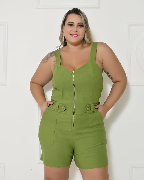 Macaquinho Alfaiataria Em Bengaline Plus Size