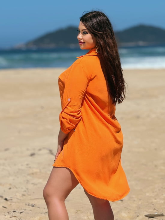 Saída de Praia Camisa/Vestido Manga ¾ Plus Size