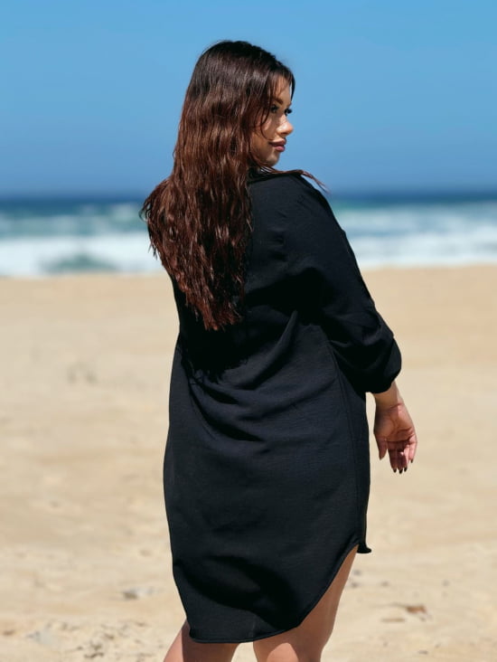 Saída de Praia Camisa/Vestido Manga ¾ Plus Size