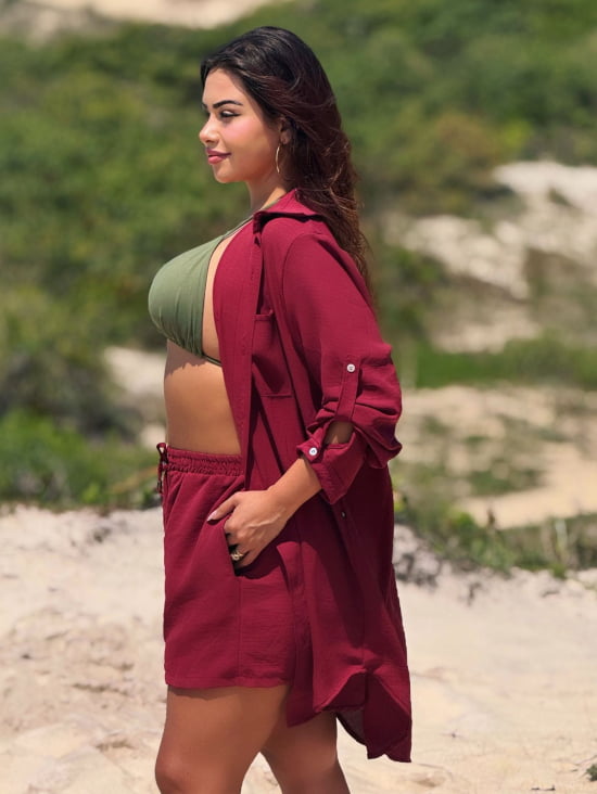 Saída de Praia Camisão e Short Verão Plus Size 