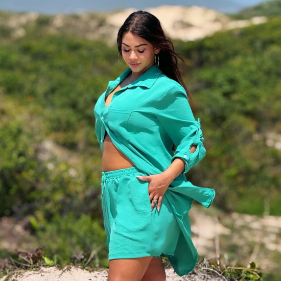 Saída de Praia Camisão e Short Verão Plus Size 
