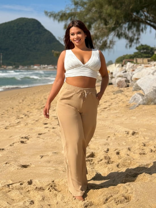 Saída Praia Calça Pantalona Plus Size