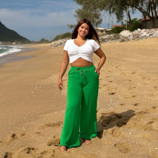 Saída Praia Calça Pantalona Plus Size