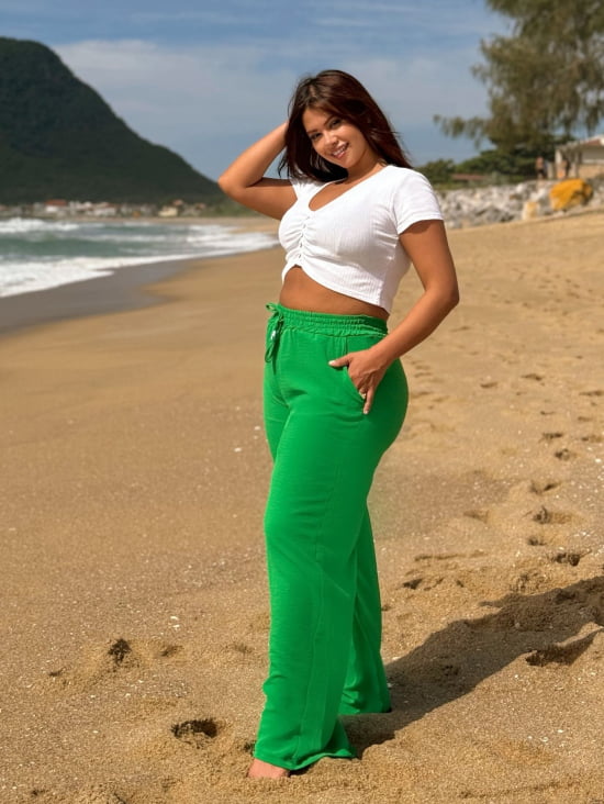 Saída Praia Calça Pantalona Plus Size