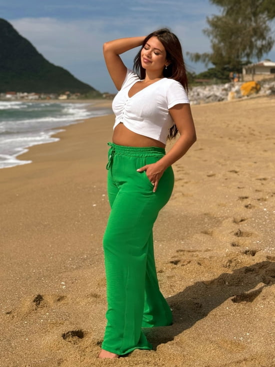 Saída Praia Calça Pantalona Plus Size