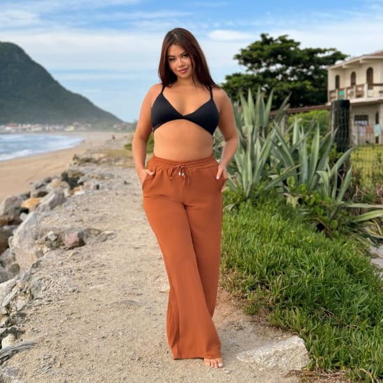 Saída Praia Calça Pantalona Plus Size