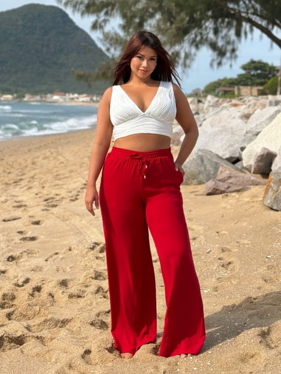 Saída Praia Calça Pantalona Plus Size