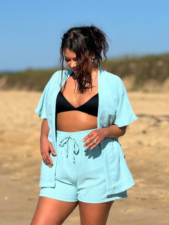 Conjunto Feminino Kimono/Cardigan e Short Plus Size - Julia