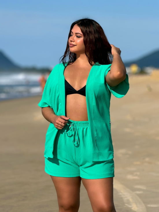 Conjunto Feminino Kimono/Cardigan e Short Plus Size - Julia