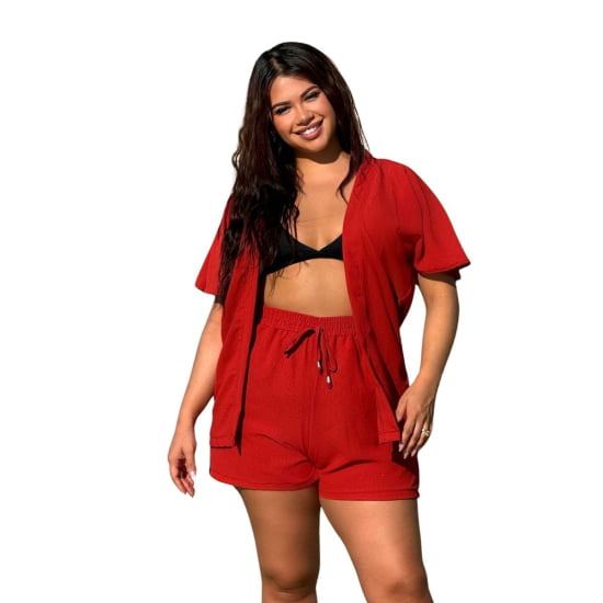 Conjunto Feminino Kimono/Cardigan e Short Plus Size - Julia