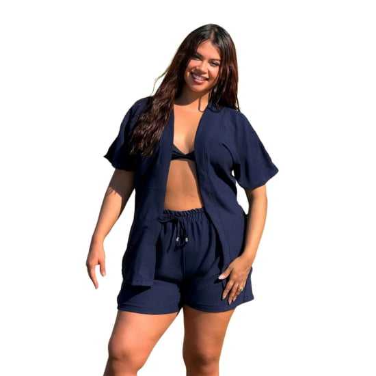 Conjunto Feminino Kimono/Cardigan e Short Plus Size - Julia