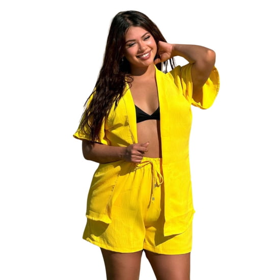 Conjunto Feminino Kimono/Cardigan e Short Plus Size - Julia