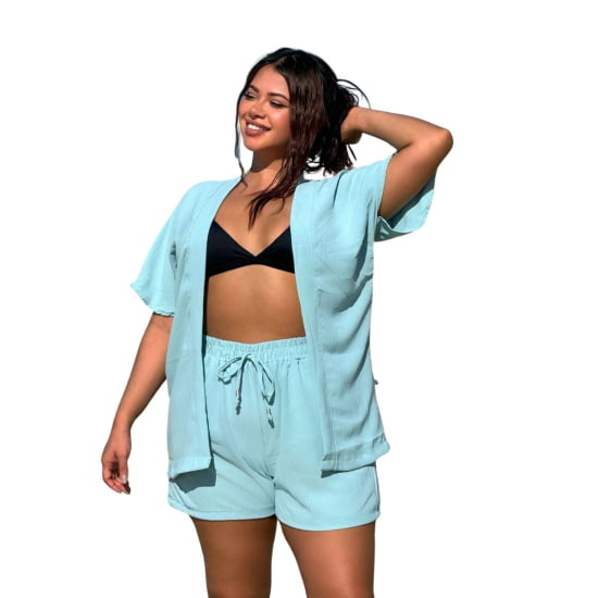 Conjunto Feminino Kimono/Cardigan e Short Plus Size - Julia