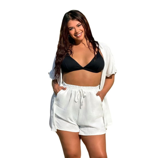 Conjunto Feminino Kimono/Cardigan e Short Plus Size - Julia