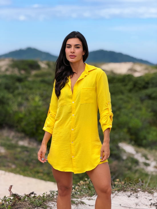 Conjunto Saída de Praia Camisão e Short Verão - Não transparente - Ideal para uso casual e praia