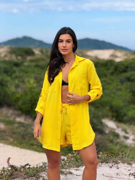 Conjunto Saída de Praia Camisão e Short Verão - Não transparente - Ideal para uso casual e praia