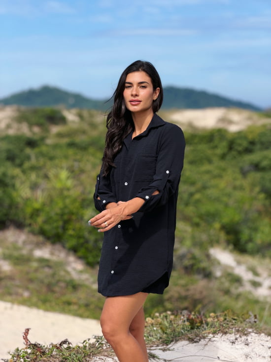 Conjunto Saída de Praia Camisão e Short Verão - Não transparente - Ideal para uso casual e praia