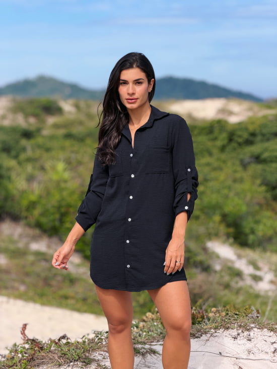 Conjunto Saída de Praia Camisão e Short Verão - Não transparente - Ideal para uso casual e praia