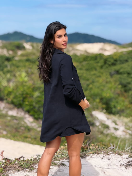 Conjunto Saída de Praia Camisão e Short Verão - Não transparente - Ideal para uso casual e praia