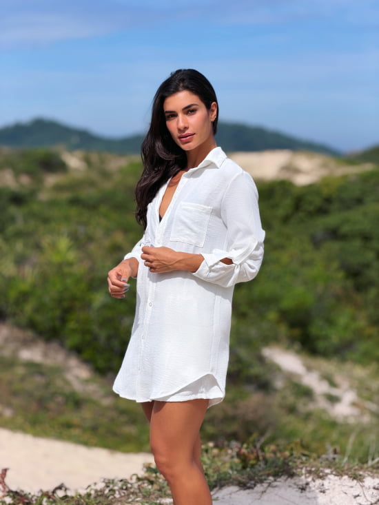 Conjunto Saída de Praia Camisão e Short Verão - Não transparente - Ideal para uso casual e praia