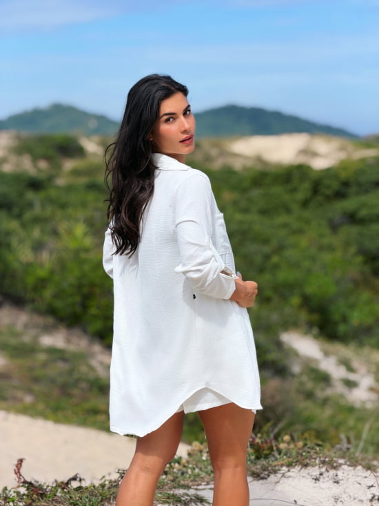 Conjunto Saída de Praia Camisão e Short Verão - Não transparente - Ideal para uso casual e praia