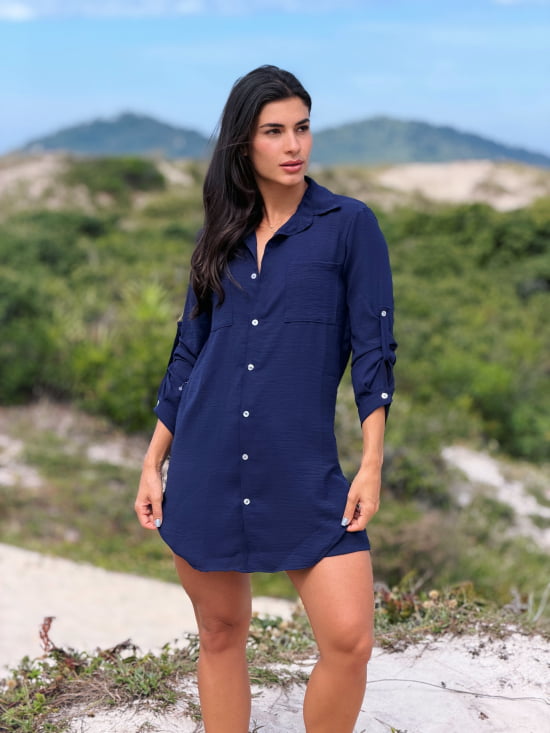 Conjunto Saída de Praia Camisão e Short Verão - Não transparente - Ideal para uso casual e praia