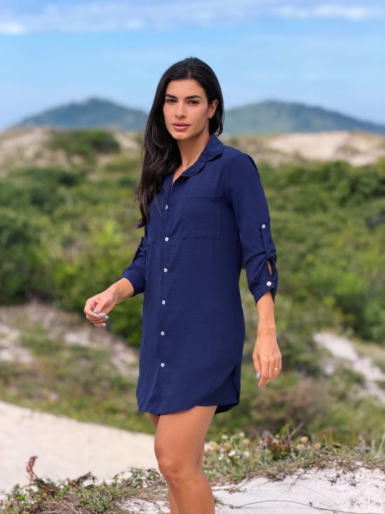 Conjunto Saída de Praia Camisão e Short Verão - Não transparente - Ideal para uso casual e praia