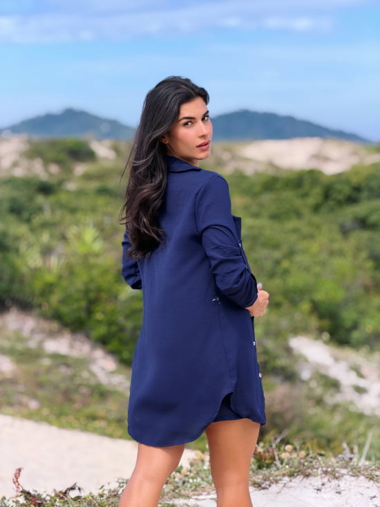 Conjunto Saída de Praia Camisão e Short Verão - Não transparente - Ideal para uso casual e praia