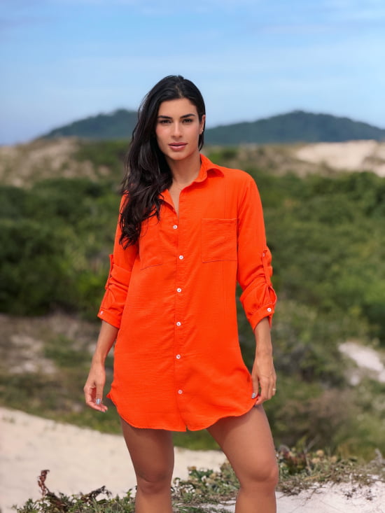 Conjunto Saída de Praia Camisão e Short Verão - Não transparente - Ideal para uso casual e praia