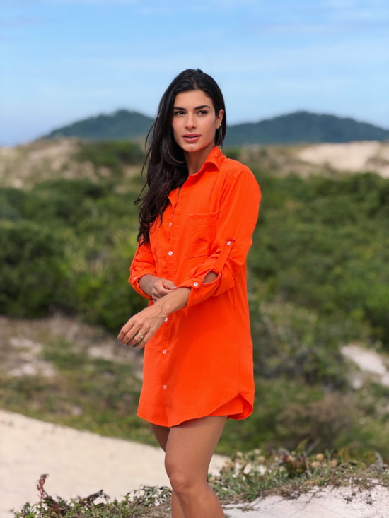 Conjunto Saída de Praia Camisão e Short Verão - Não transparente - Ideal para uso casual e praia