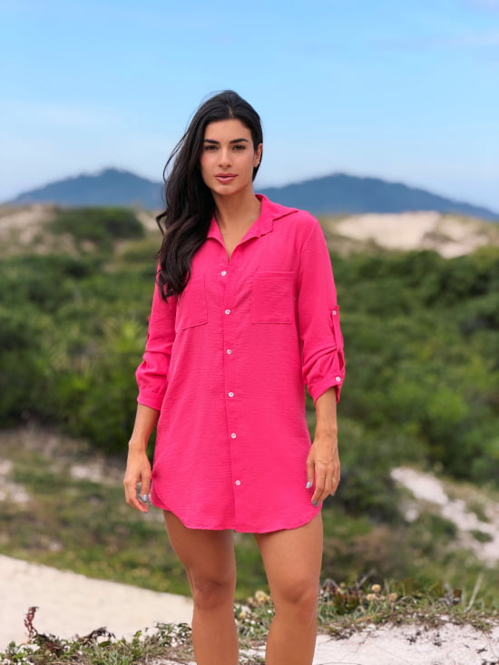 Conjunto Saída de Praia Camisão e Short Verão - Não transparente - Ideal para uso casual e praia
