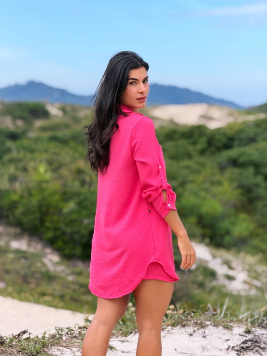 Conjunto Saída de Praia Camisão e Short Verão - Não transparente - Ideal para uso casual e praia