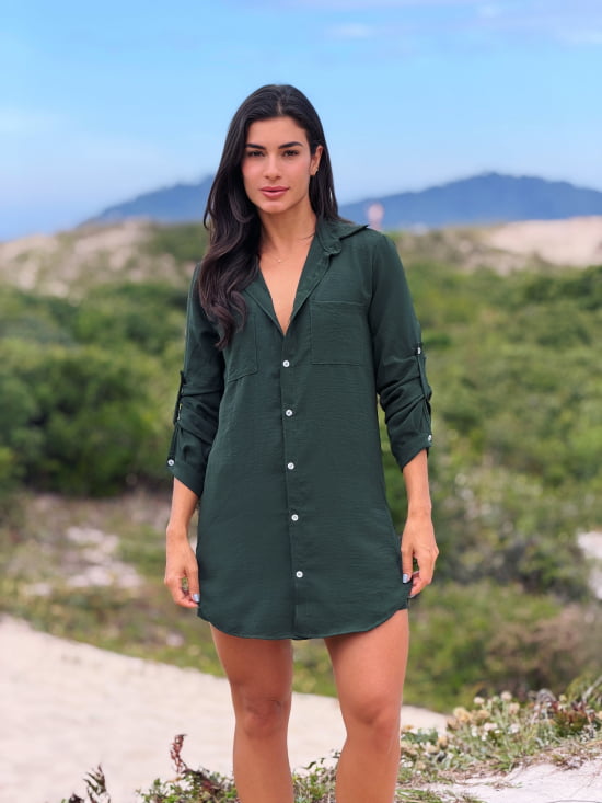 Conjunto Saída de Praia Camisão e Short Verão - Não transparente - Ideal para uso casual e praia