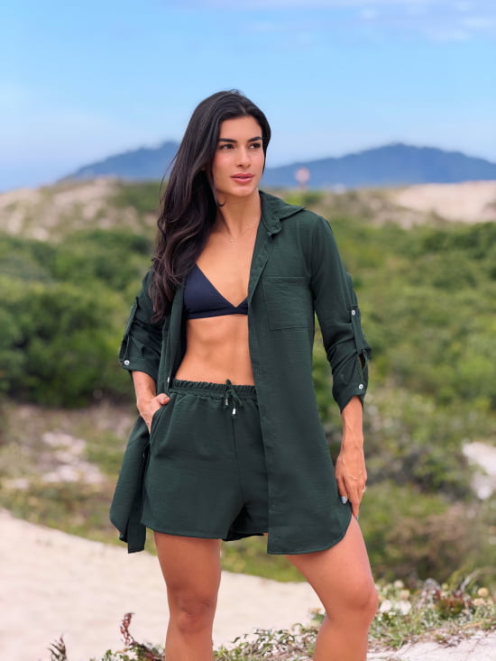 Conjunto Saída de Praia Camisão e Short Verão - Não transparente - Ideal para uso casual e praia