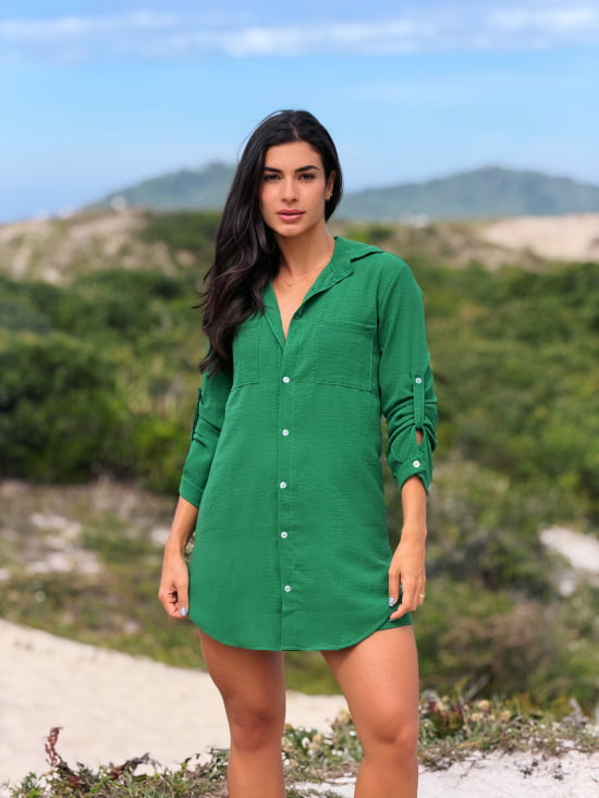 Conjunto Saída de Praia Camisão e Short Verão - Não transparente - Ideal para uso casual e praia