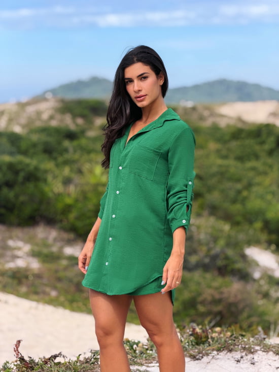 Conjunto Saída de Praia Camisão e Short Verão - Não transparente - Ideal para uso casual e praia