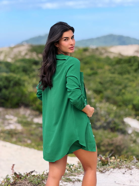 Conjunto Saída de Praia Camisão e Short Verão - Não transparente - Ideal para uso casual e praia