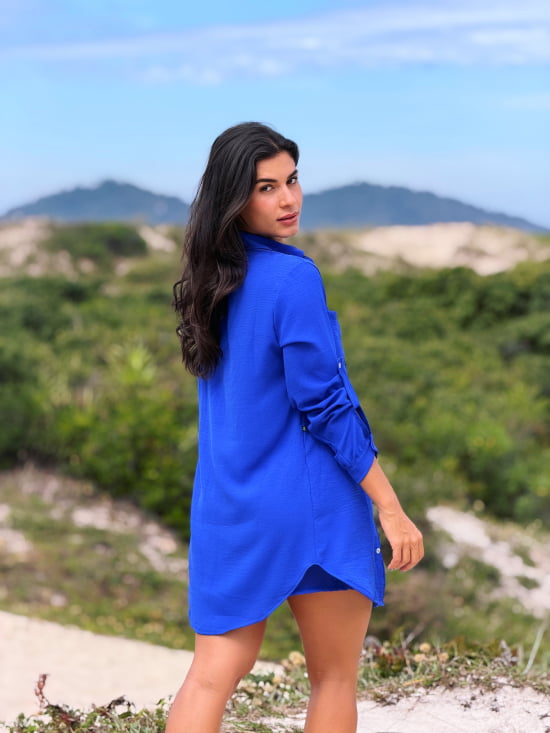 Conjunto Saída de Praia Camisão e Short Verão - Não transparente - Ideal para uso casual e praia