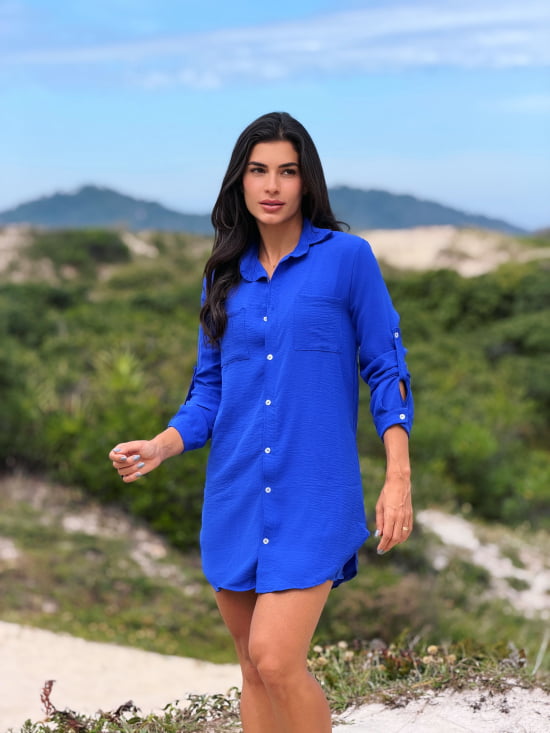 Conjunto Saída de Praia Camisão e Short Verão - Não transparente - Ideal para uso casual e praia